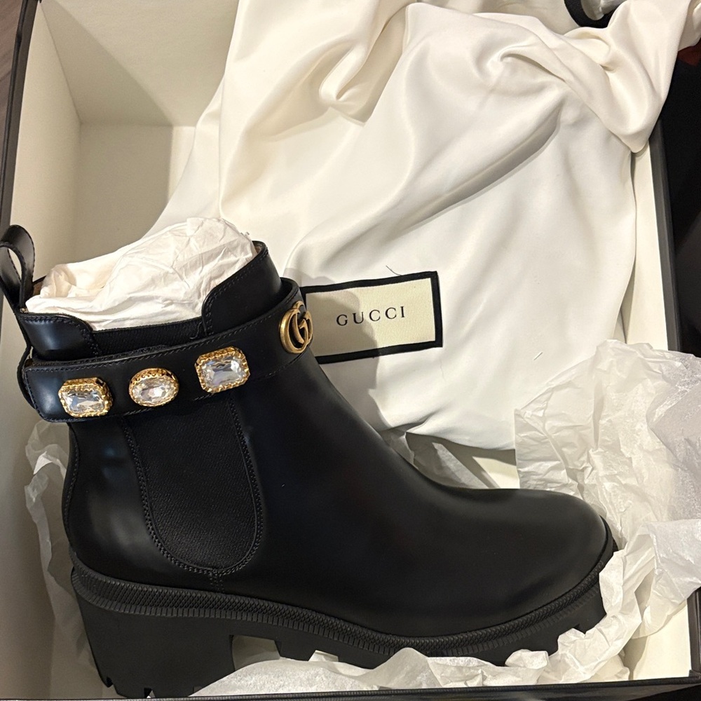 Gucci Black Ankle Boots with Gold and Silver Details